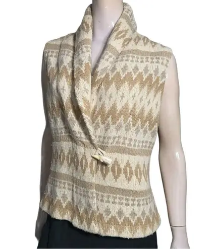 Ralph Lauren Women’s Size M Southwestern Aztec Cream Tan Horn Wool Sweater Vest Size M