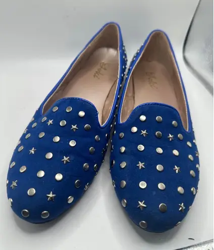 Yoki Flats Blue women's 8.5 silver studded faux suede slip on