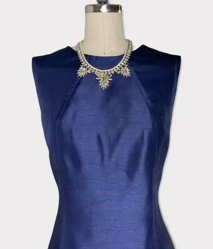 Tahari Satin Sheath Dress Navy Blue Size 4 Small