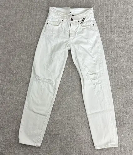 Jean Atelier Flip Straight Leg Jeans in White Sand distressed button fly Size 26
