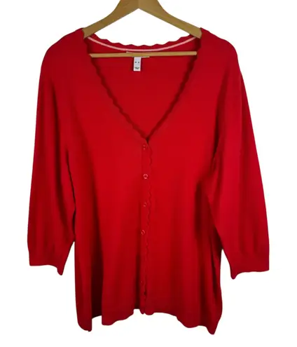 Isaac Mizrahi Isaac Mizrahi Live! Scalloped Trim Red Cardigan XL Button Front Sweater Holiday - Image 1