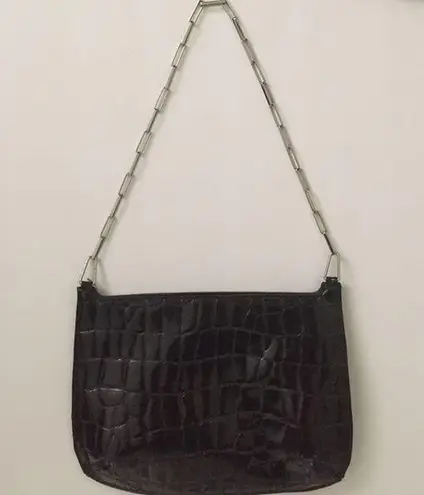 Bebe  Patent Leather Animal Print Shoulder Bag Silver-tone Chain Strap Black