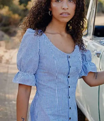 Christy Dawn NEW The Lennon Dress in Pewter Stripe Short Sleeve Midi Length XS