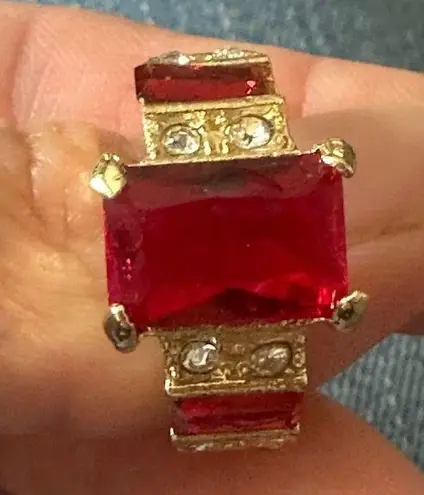 Unique Red Ruby Big Stone Wedding Ring Yellow Rhodium Plated Jewelry Size 8 Gold