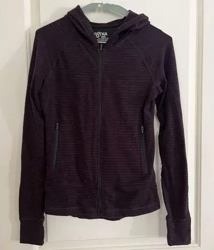 TNA Zip Up Lightweight Dark Purple Striped Hooded Jacket Women’s Size XS