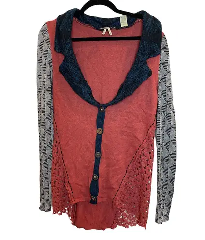 BKE Y2K patchwork longline cardigan