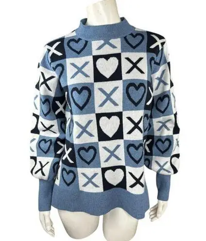 Studio Park X Courtney Khondabi Heart Sweater Blue Small Valentine Winter