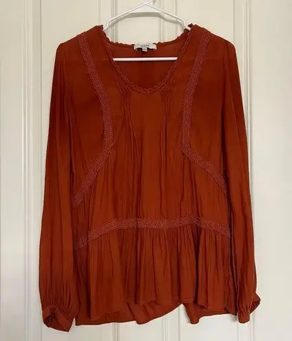 Ro & De  Embroidered Orange Ruffle Long Sleeve Top - Size S