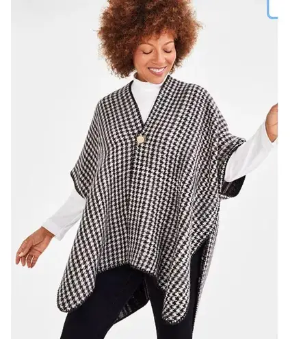 Style & Co One Size Reversible Houndstooth Topper Black Coverup Poncho Wrap - Image 7