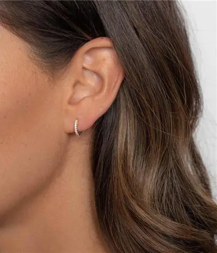 14K Gold Plated Cubic Zirconia Cuff Earrings Huggie Stud