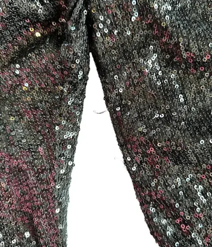 Retrofête Retrofete Flynn Sequin Ruched Tulle Long Sleeve Key Hole Mini Dress Black Large