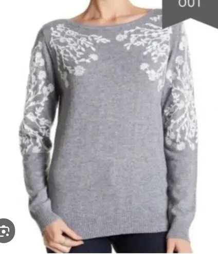 Rain + Rose Women's Large Sabo Floral Embroidered Pullover Sweater Gray Soft