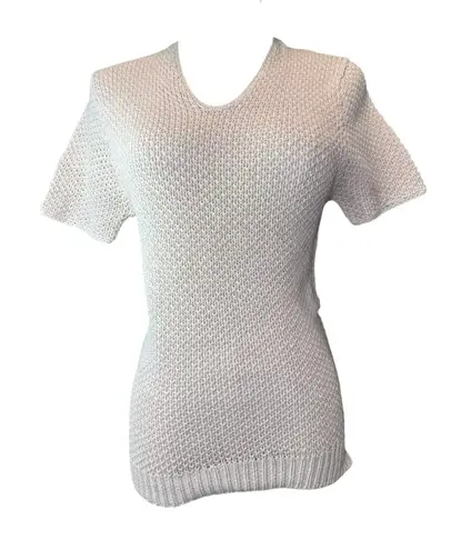 Hiatus Cream Short Sleeve Knit Sweater Top M V-Neck Lightweight Pullover