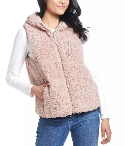 Blush Pink Faux Fur Soft Sherpa Comfy Hooded Vest Size M