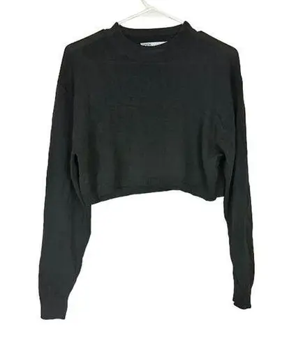 ZARA  Women's Crew Neck Pullover Crop Sweatshirt Long Sleeve Black Size Small