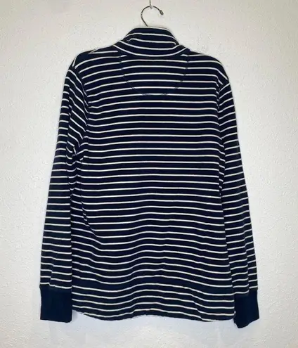 L.L. Bean Navy Blue & White Striped Partial Zip Sweatshirt EUC Sz Sm Cotton