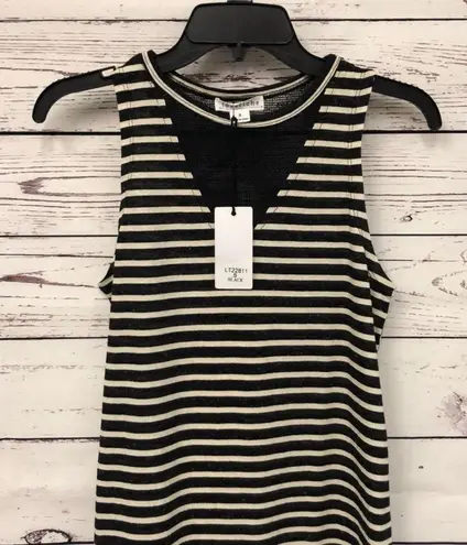 Love Riche Sleeveless Black Ivory Striped W/ Mesh Tank Top Women's Size M Medium