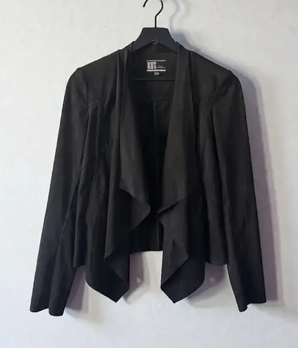 Kut From The Kloth  Black Faux Suede Open Front Drape Jacket Size Small thumbnail 1