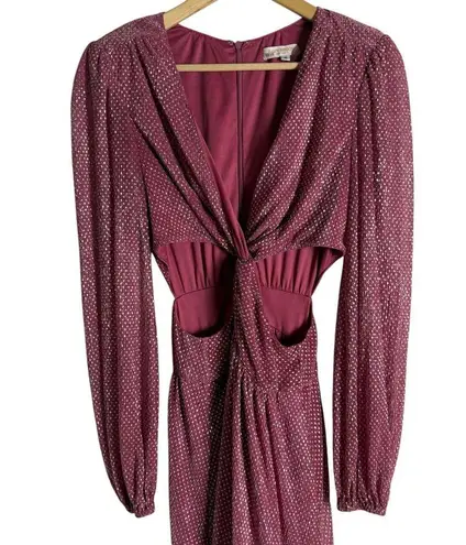 Ramy Brook Lebron Pink Metallic Long Sleeve Twisted Cutout Waist Gown Size 2