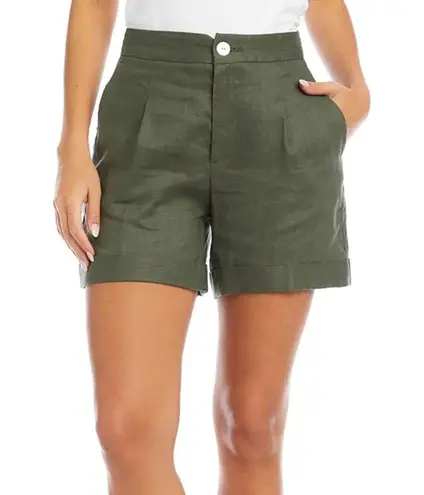 Karen Kane NWT High Waist Pleated Shorts OLIVE 100%LINEN SZ-16