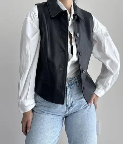 Vintage Leather Vest Womens Medium Sleeveless Jacket Grunge Moto Biker Goth Edgy Black