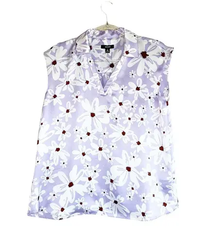 Alfani NWOT  LILAC FLORAL SILKY SATIN FABRIC BLOUSE RELAX FIT SMALL