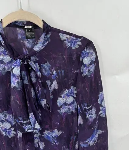 Jay Godfrey Blouse Women 0 Purple Floral Tie Neck Top Sheer Formal MSRP:$248