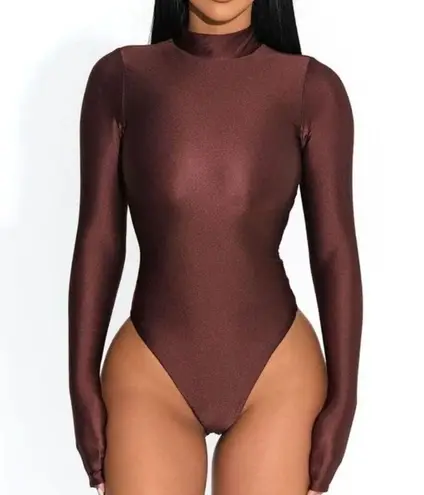 Naked Wardrobe NWOT Shimmer Mock Neck Thong Bodysuit Small