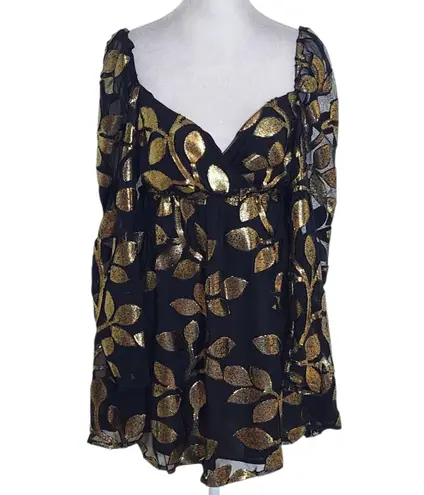 Buddy Love Black and Metallic Gold Leaf Mini Cocktail Dress NWOT Size XS