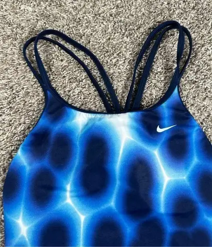 Nike  Hydrastrong Cut-Out Poly RacerBack Strappy One Piece Swimsuit Blue Print 8