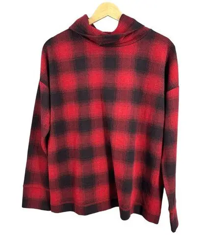 J Jill Fit Top Red Plaid Pullover Knit Long Sleeve Size Small New