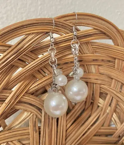Pearl Dangle Bauble Silver Earrings Vintage “Tanaquil” Statement Classic Femme Jewelry White