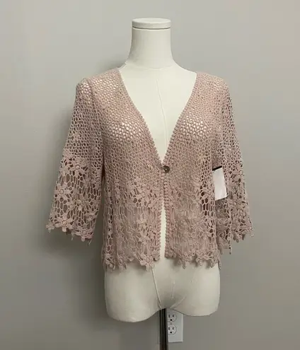 Crocheted Cardigan Shrug Cottagecore Costal Grandma Boho Shabby Chic Blush Pink