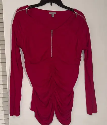 Chic Zippered Hot Pink Blouse with Zipper Shoulders & Front Gathered Middle L Size L