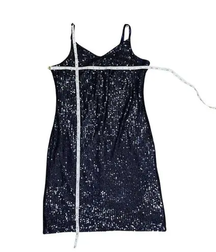 Marina Women's Spaghetti Strap Sequin Dress Navy Blue Mini Sz 14 Size M