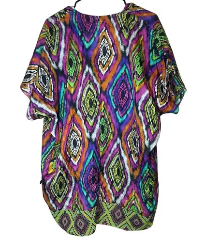 Paradizia Colorful Silky Swim Cover Up Kaftan Poncho Tie Dye Sequin Boho One Sz Pink Size undefined
