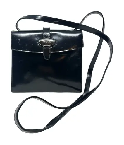 Furla Vintage Shoulder Bag Purse PVC Vinyl Silver Buckle Black