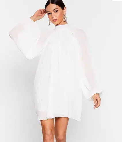 Nasty Gal White Pleated Chiffon Dress