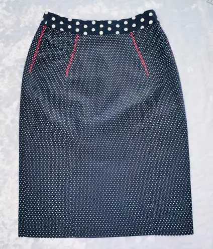 Yoana Baraschi Designer Blue White Polka Dot Skirt Red Zig Zag Stitch size 6 - Image 1