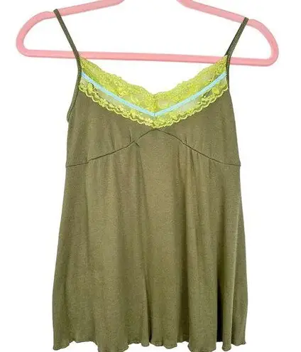 Bongo Y2K Lace Trim Cami with Beads Green