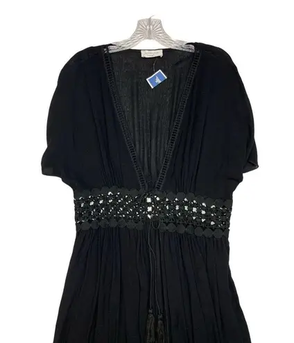 Lavender Field *New Swimsuit Cover Up Womens Lg Black Crochet Maxi Tie Travel