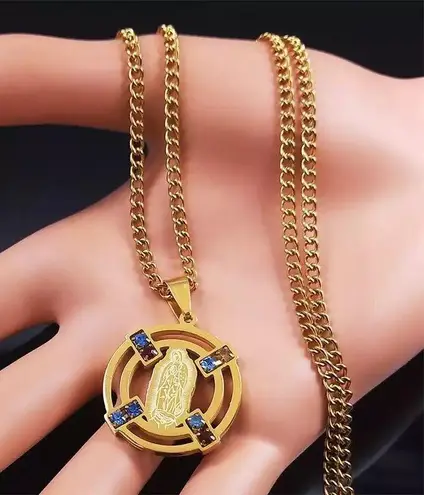 The Virgin Mary Stainless Steel Colorful Crystal Necklace