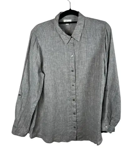 J Jill Linen Shirt Women’s Size Large Light Gray Long Sleeve Pearltone Button