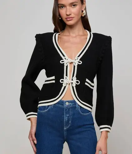 L'Agence NWT L’Agence Kaito contrast trim black white cropped cardigan - Image 1