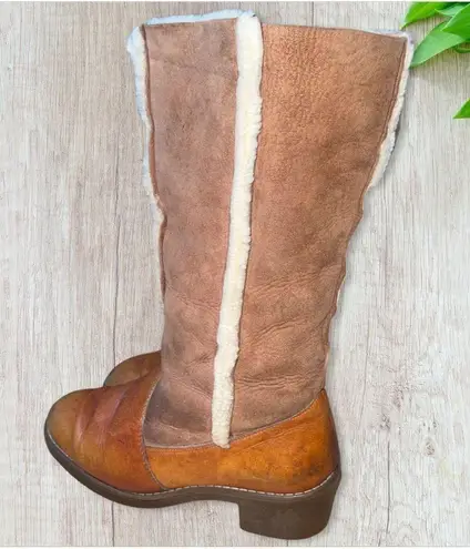 Glastonbury Travelers Authentic 1970s 100% Sheepskin Winter Leather Boots Tan Size 6.5