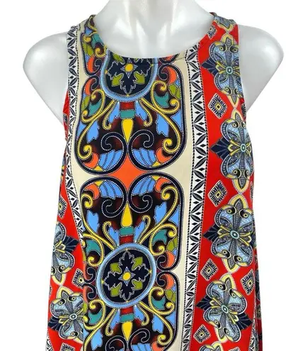 Black Bead Black/Bead Multicolor Sleeveless Abstract Geometric Tank Mini Shift Dress Size S