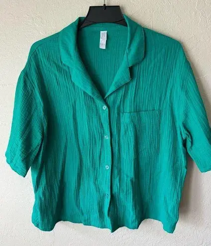 Stars Above NWT Women’s 100% Cotton Gauze Short Sleeve Notch Collar Green Shirt Sz M