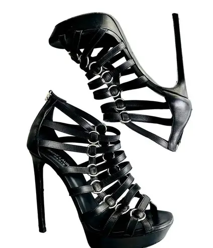 Saint Laurent Nina Cage Sandals Size 38.5 Calfskin Black w/Box Dustbag 316198