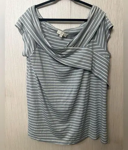 Suzanne Betro Weekend Women's Short Sleeve Cowl Neck Tunic Top Gray Stripe Sz 2X