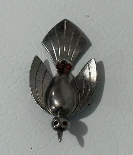 Art Deco Coro Script Silver Flying Bird Brooch Rhinestones Vintage Jewelry